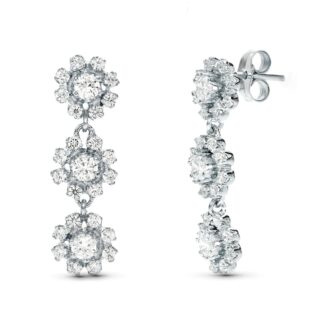 18K PENDIENTES ORO BLANCO JUEGO NOVIA LARGOS TRES CUAJOS 25X8 MM CIERRE PRESION