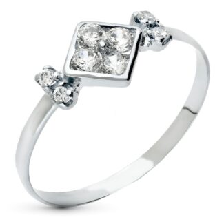 18K SORTIJA ORO BLANCO MOTIVO ROMBO CON CIRCONITAS, ANCHO 7 MM