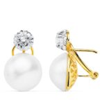 18K PENDIENTES ORO AMARILLO PERLA AUSTRALIANAS 14 MM CIERRE OMEGA