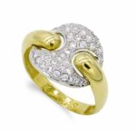 18K SORTIJA ORO BICOLOR CON MOTIVO REDONDO DE CIRCONITAS, ANCHO: 15 MM