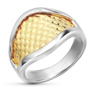 18K SORTIJA ORO BICOLOR CON ROMBOS EN BRILLO, ANCHO: 15 MM