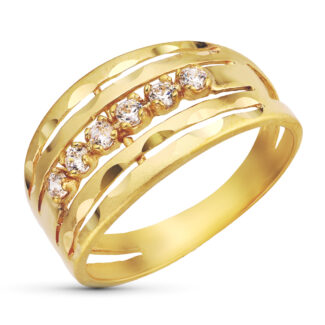 18K SORTIJA ORO AMARILLO MATE Y BRILLO CALADA CON CIRCONITAS, ANCHO: 10,5 MM
