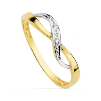 18K SORTIJA ORO BICOLOR MOTIVO INFINITO CON CIRCONITAS