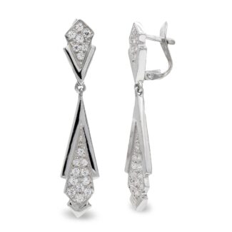 18K PENDIENTES ORO BLANCO LARGOS CIRCONITA CIERRE CATALAN