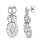 18K PENDIENTES TRES CUERPOS ORO BLANCO 30X11 MM CIERRE PRESION