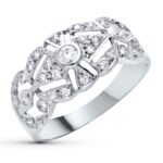 18K SORTIJA ORO BLANCO CALADA CON CIRCONITA, ANCHO 10 MM