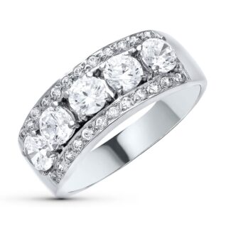 18K SORTIJA ORO BLANCO CON CIRCONITAS, ANCHO 7 MM