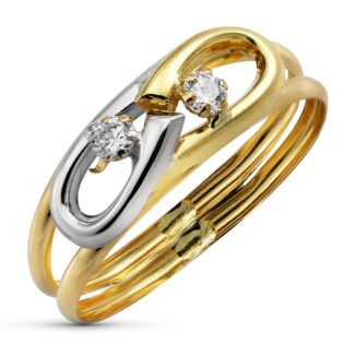 18K SORTIJA ORO BICOLOR DOBLE CUERPO CON CIRCONITAS, ANCHO: 6 MM