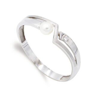 18K SORTIJA ORO BLANCO PERLA 3,5 MM Y CIRCONITA, ANCHO: 4,5MM