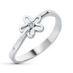 18K SORTIJA ORO BLANCO FLOR CALADA CON CIRCONITAS, ANCHO: 6,5 MM