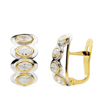 18K PENDIENTES PIEDRAS OVAL BICOLOR 15X8 MM CIERRE CATALAN