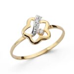 18K SORTIJA ORO BICOLOR CON FLOR Y CIRCONITAS, ANCHO: 9,5 MM
