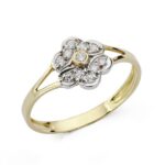 18K SORTIJA ORO BICOLOR FLOR CON CIRCONITAS, ANCHO: 8 MM