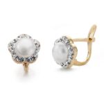 9K PENDIENTES ORO BICOLOR FLOR PERLA 9X9 MM CIERRE CATALAN