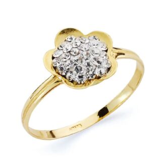 18K SORTIJA ORO AMARILLO FLOR CON CIRCONITAS, ANCHO: 10 MM