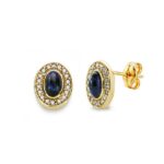 18K PENDIENTES ORO AMARILLO PIEDRA AZUL 9X7 MM CIERRE PRESION