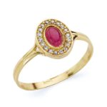 18K SORTIJA ORO AMARILLO OVAL CON CIRCONITAS Y PIEDRA ROJA, MEDIDA: 9X7 MM
