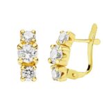 18K PENDIENTES ORO AMARILLO TRES CIRCONITA 11X4 MM CIERRE CATALAN