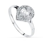 18K SORTIJA ORO BLANCO CIRCONITA LAGRIMA, MEDIDA 10X 8 MM