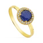 18K SORTIJA ORO AMARILLO MOTIVO REDONDO CIRCONITA AZUL 6 MM, ANCHO: 9 MM