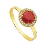 18K SORTIJA ORO AMARILLO MOTIVO REDONDO CIRCONITA ROJA 6 MM, ANCHO: 9 MM