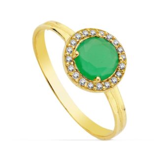 18K SORTIJA ORO AMARILLO MOTIVO REDONDO CIRCONITA VERDE 6 MM, ANCHO: 9 MM