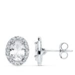 18K PENDIENTES ORO BLANCO OVAL CIRCONITA 10X8 MM CIERRE PRESION