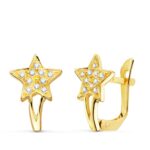 18K PENDIENTES ORO AMARILLO ESTRELLAS CON CIRCONITA 12X8 MM CIERRE CATALAN