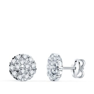 18K PENDIENTES ORO BLANCO REDONDO CON CIRCONITA 7 MM CIERRE PRESION
