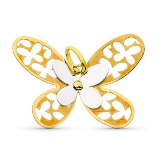 18K COLGANTE ORO BICOLOR MATE Y BRILLO MARIPOSA