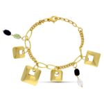 18K PULSERA ORO AMARILLO PIEDRAS Y CUADRADOS