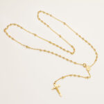 18K ROSARIO ORO AMARILLO CON BOLAS 2 MM Y CRUZ 23X14MM CADENA FORZADA 50CM
