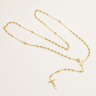 18K ROSARIO ORO AMARILLO CON BOLAS 2 MM Y CRUZ 23X14MM CADENA FORZADA 50CM