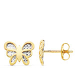 18K PENDIENTES MARIPOSA BICOLOR 10X8 MM CIERRE CIERRE PRESION