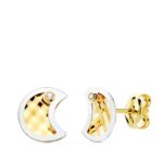18K PENDIENTES ORO BICOLOR LUNA Y CIRCONITA 8X6,5 MM CIERRE PRESION