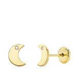 18K PENDIENTES ORO AMARILLO LUNA CIRCONITA 6,5X5 MM CIERRE TUERCA
