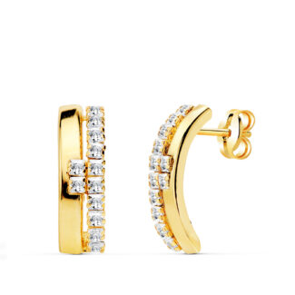 18K PENDIENTES ORO AMARILLO BANDAS CIRCONITA 14X4,5 MM CIERRE PRESION