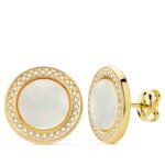 18K PENDIENTES ORO AMARILLO REDONDOS CIRCONITA Y NACAR 12,5 MM CIERRE PRESION