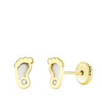 18K PENDIENTES ORO AMARILLO PIES CON NACAR 6X3,5 MM CIERRE TUERCA