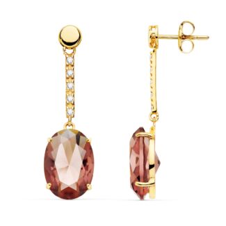 18K PENDIENTES ORO AMARILLO PIEDRA OVAL COLOR ALEJANDRITA 35X10 MM CIERRE PRESION