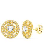 18K PENDIENTES ORO AMARILLO REDONDOS CON CIRCONITA 12 MM CIERRE PRESION,
