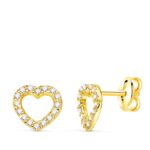 18K PENDIENTES ORO AMARILLO CORAZON MINI CON CIRCONITA 7X7 MM CIERRE PRESION