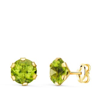 18K PENDIENTES ORO AMARILLO GARRA CALADA OLIVINA 7 MM 2,88 QTS, CIERRE PRESION