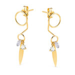 18K PENDIENTES ORO AMARILLO EAR JACKETCON CIRCULO, HOJA Y PIEDRA AZUL 27X7 MM, CIERRE PRESION