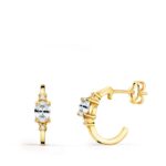 18K PENDIENTES ORO AMARILLO MEDIO ARO LISO CON CIRCONITA 12X3 MM CIERRE PRESION,
