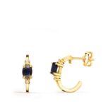 18K PENDIENTES ORO AMARILLO MEDIO ARO LISO CON ZAFIROS 12X3 MM CIERRE PRESION,