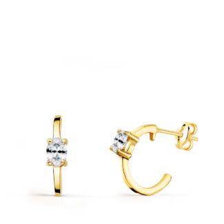 18K PENDIENTES ORO AMARILLO MEDIO ARO LISO CON CIRCONITA 12X3 MM CIERRE PRESION,