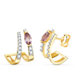 18K PENDIENTES ORO BICOLOR MARQUIS AMATISTA NATURAL 6X3 MM Y CIRCONITA TOTAL 16X13 MM CIERRE PRESION