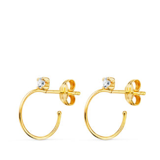 18K PENDIENTES ORO AMARILLO AROS ABIERTOS HILO FINO 0,5MM CON CIRCONITA 14 MM, CIERRE PRESION