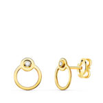 18K PENDIENTES ORO AMARILLO REDONDOS CON CIRCULO Y CIRCONITA, CIERRE PRESION 7 X 6 MM